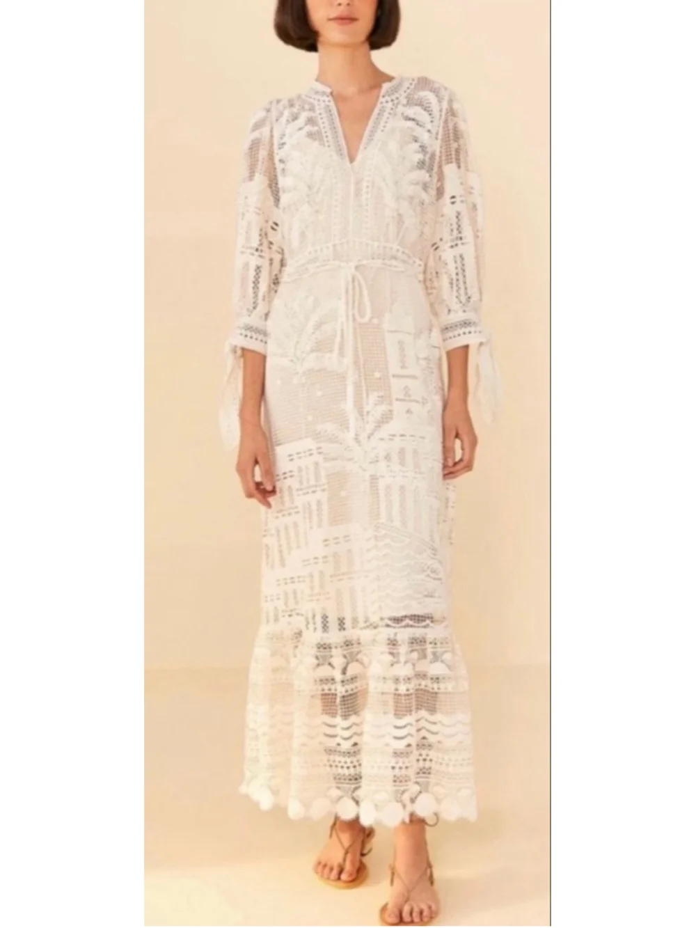 FARM Rio Morada Boa Guipure Lace Maxi Dress Cream - Picture 4 of 12